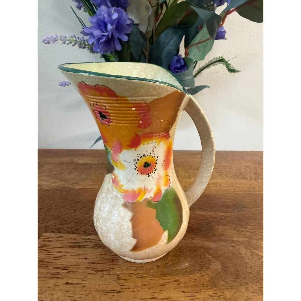 Vintage English Pottery Floral Jug Vase 1625 Hand Painted Art Deco Cottagecoreβ